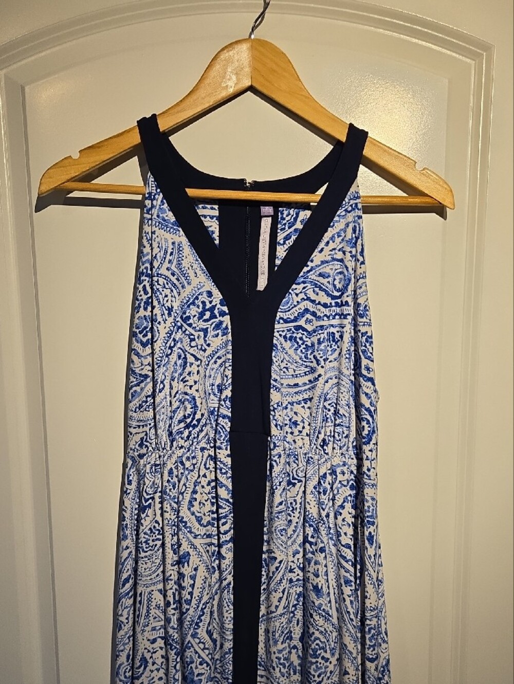 Luxe Blue & White Paisley Asymmetrical Maxi Dress - Picture 3 of 5